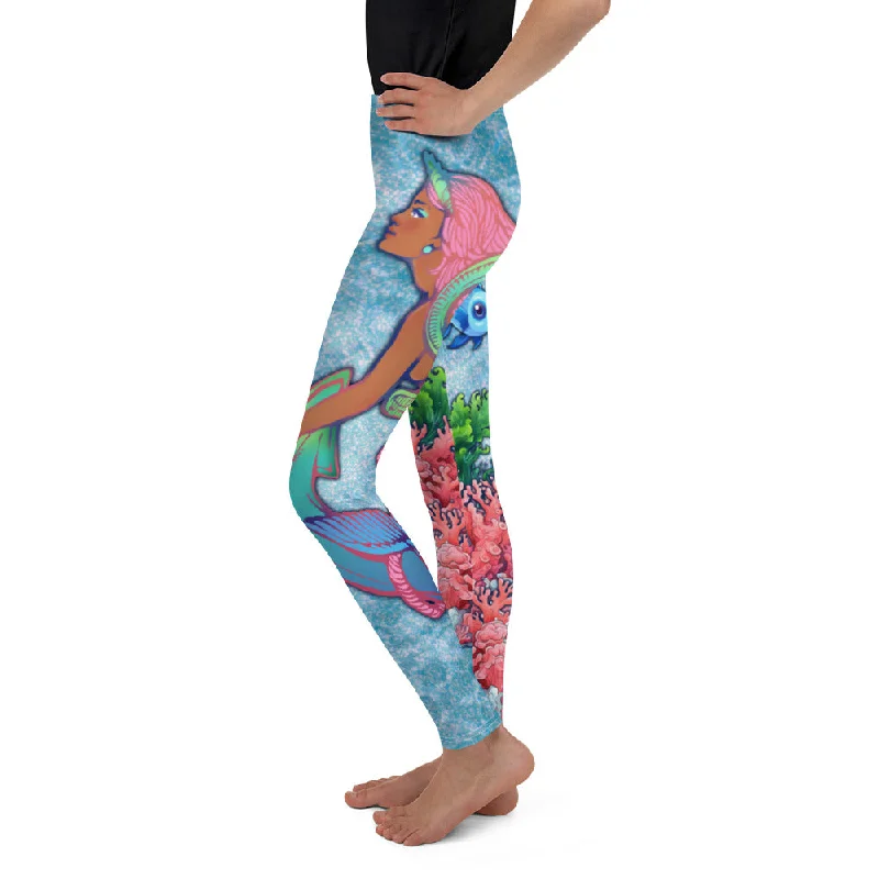 Darker Skin Mermaid Youth Leggings Gym