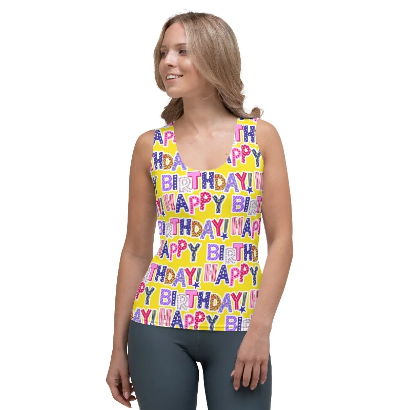 Colorful Birthday Tank Top Sleek Women's Metallic