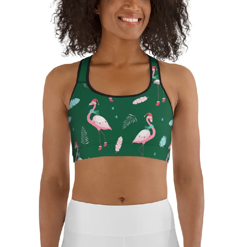 Christmassy Flamingos Sports Bra Gym