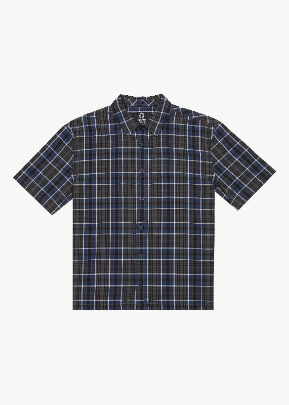 AFENDS Mens Check Out - Short Sleeve Shirt - Navy Check garde