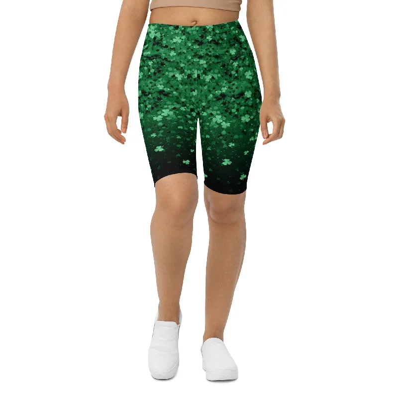 St. Patrick's Day Glitter Print Biker Shorts Trendy Women's 