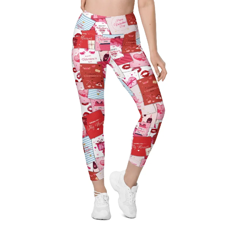 Valentine's Day Cards Leggings With Pockets Stylish Women's Tropical 