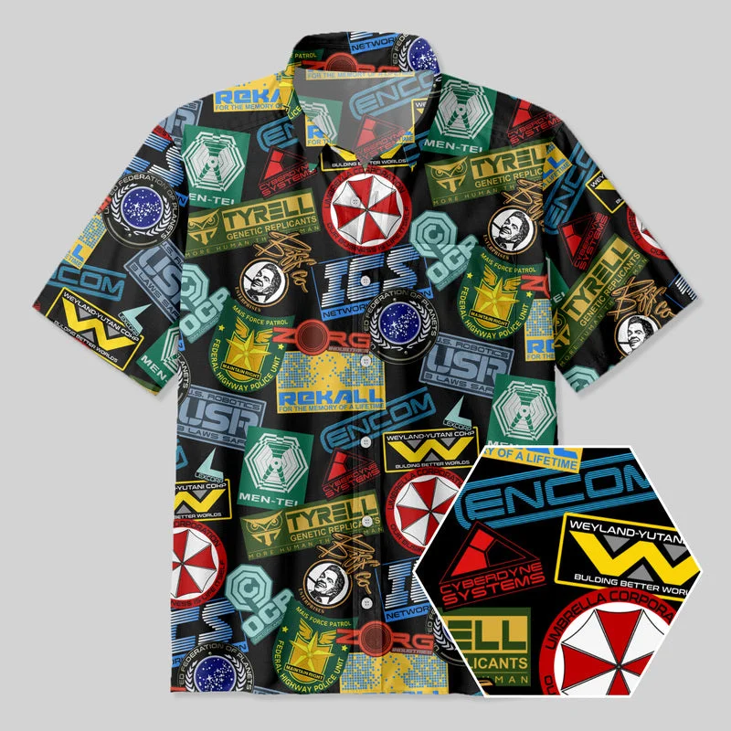 Sci-fi Movie Virtual Company Logo Collection Button Up Pocket Shirt Refined Women's Hand - crafted