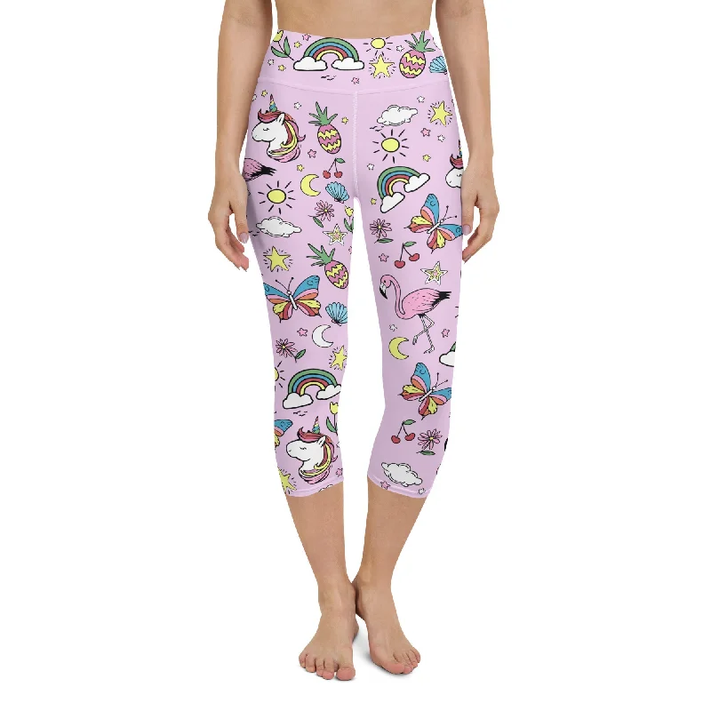 Unicorn Print Yoga Capris Relaxed Women's 
