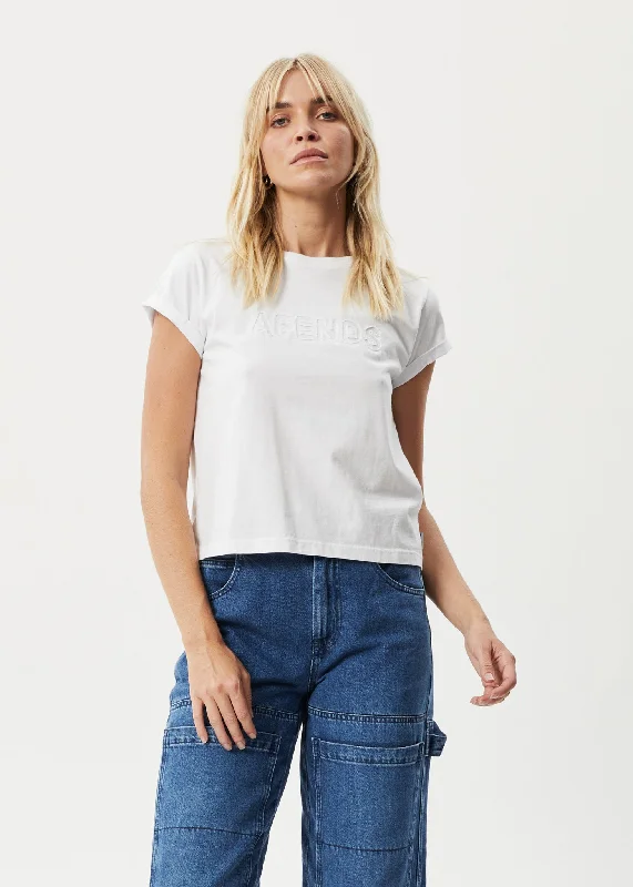 AFENDS Womens Cutback - Roll Cuff T-Shirt - White Sporty Women's Tennis