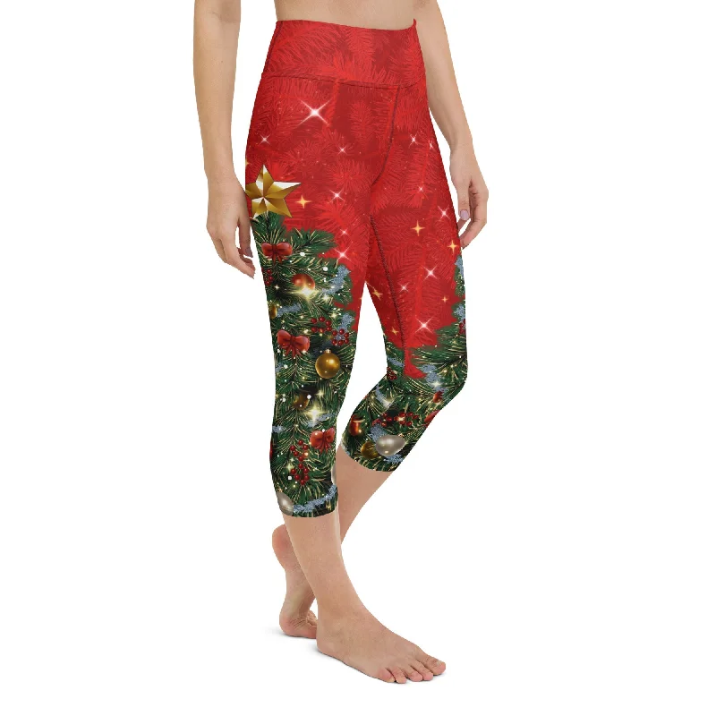 Sparkly Print Christmas Tree Yoga Capris Confident Women's High - fashion