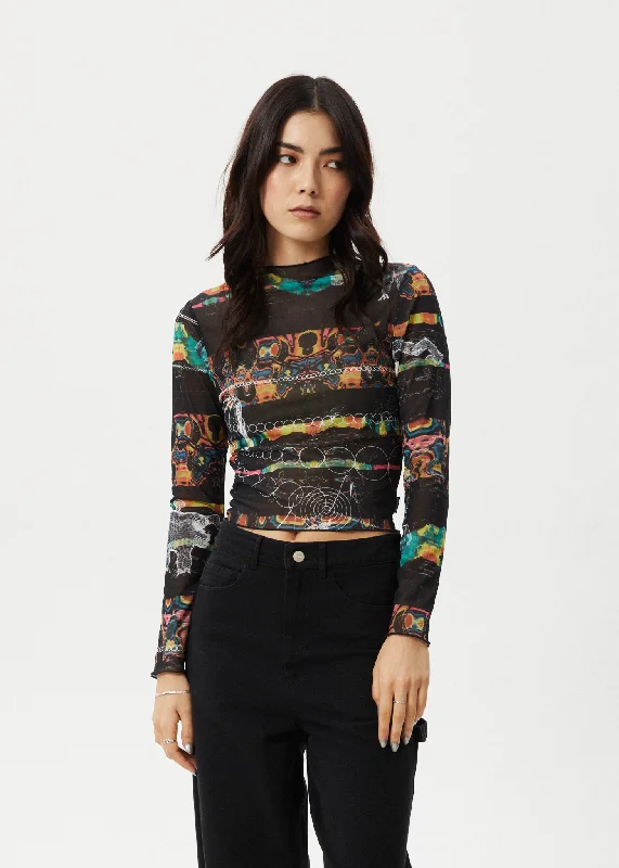 AFENDS Womens Astral - Sheer Long Sleeve Top - Black Relaxed Women's 