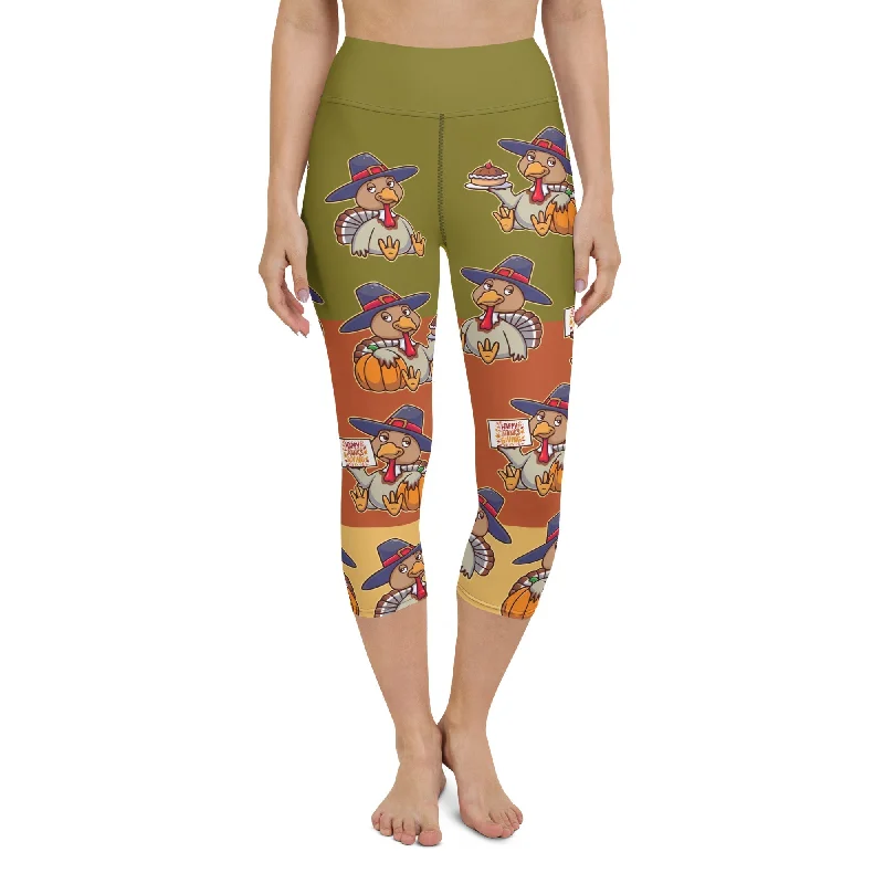 Colorful Turkey Print Yoga Capris Adventure