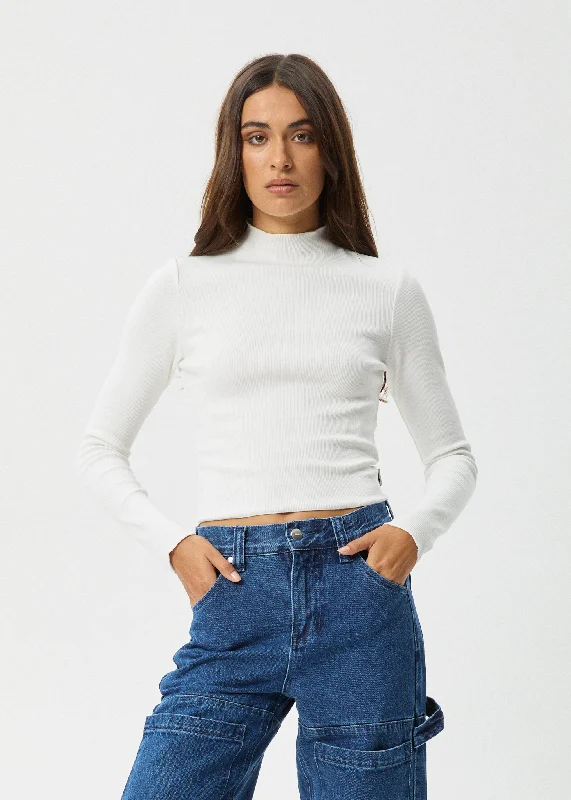 AFENDS Womens Iconic - Long Sleeve Rib Top - White Refined Women's Velvet