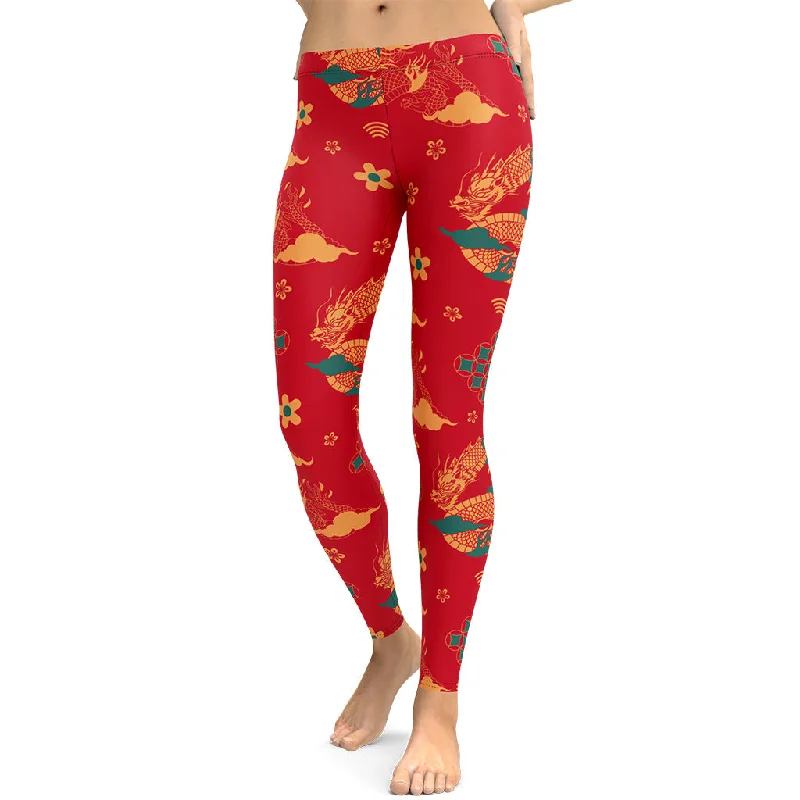 Chinese Dragon Leggings Traditional Women's Wool