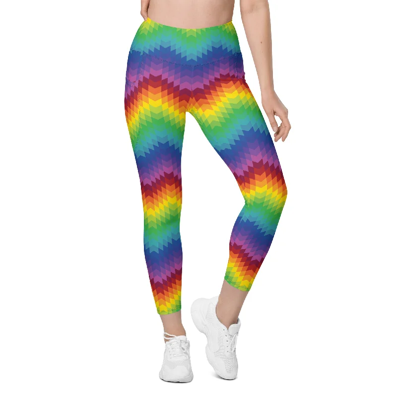 Rainbow Pattern Leggings With Pockets Youthful Women's Pop