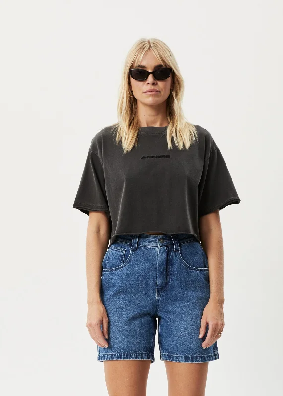 AFENDS Womens Restless Slay Cropped - T-Shirt - Stone Black Refined Women's Hand - crafted