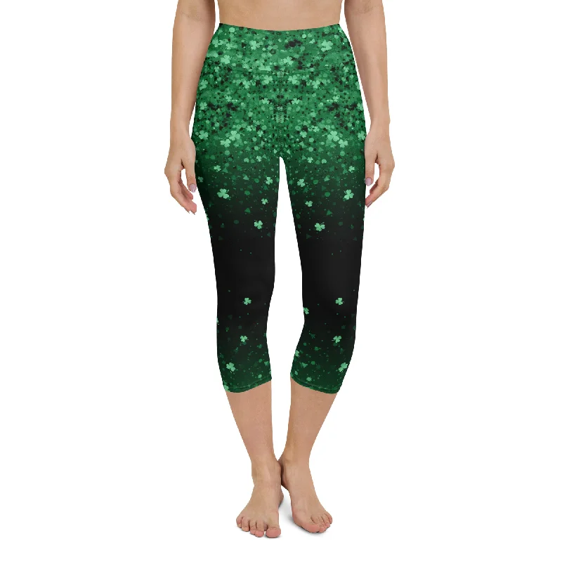 St. Patrick's Day Glitter Print Yoga Capris Dynamic Women's Moto