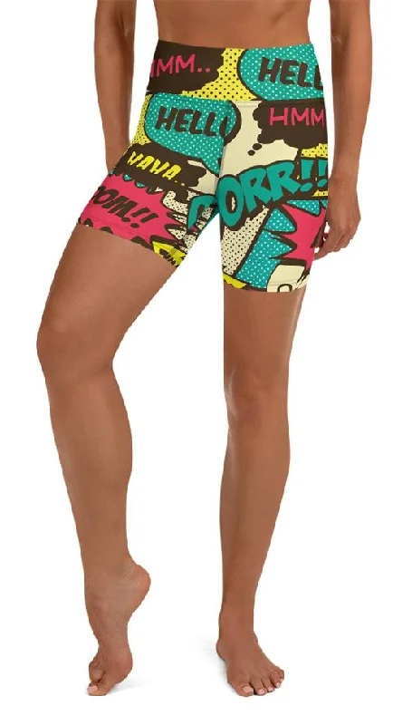 Retro Comic Book Yoga Shorts Australian Beach