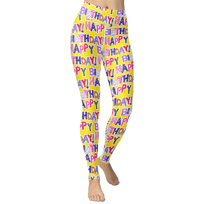 Colorful Birthday Yoga Leggings Modern Women's 