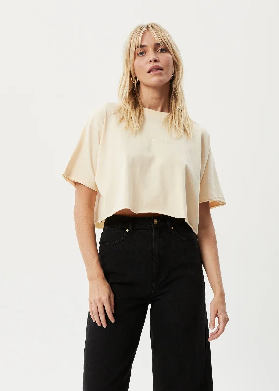 AFENDS Womens Restless Slay Cropped - T-Shirt - Sand Casual Women's Loose - fitting
