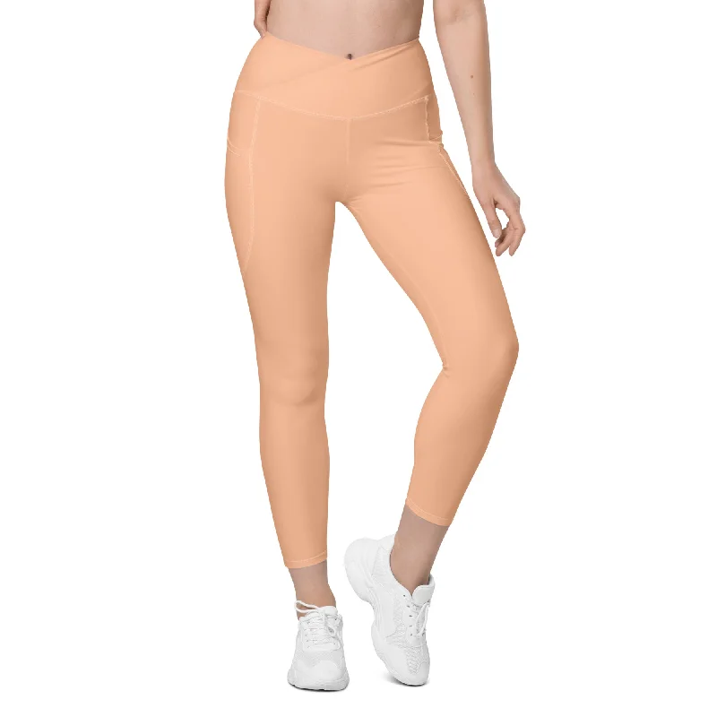 Peach Fuzz Crossover Leggings With Pockets Modern Women's 