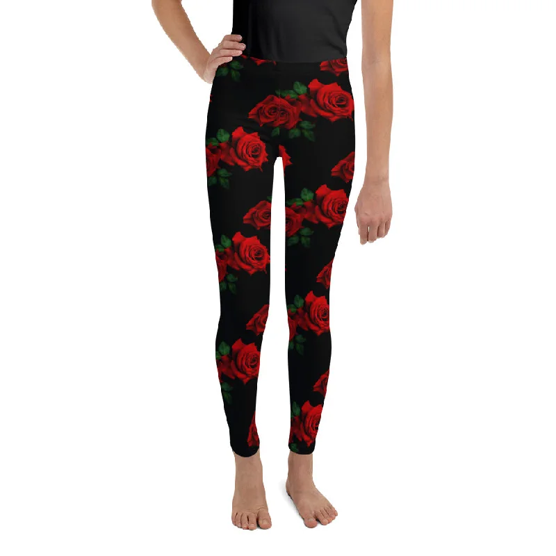 Red Roses Youth Leggings Artistic Women's Avant - 