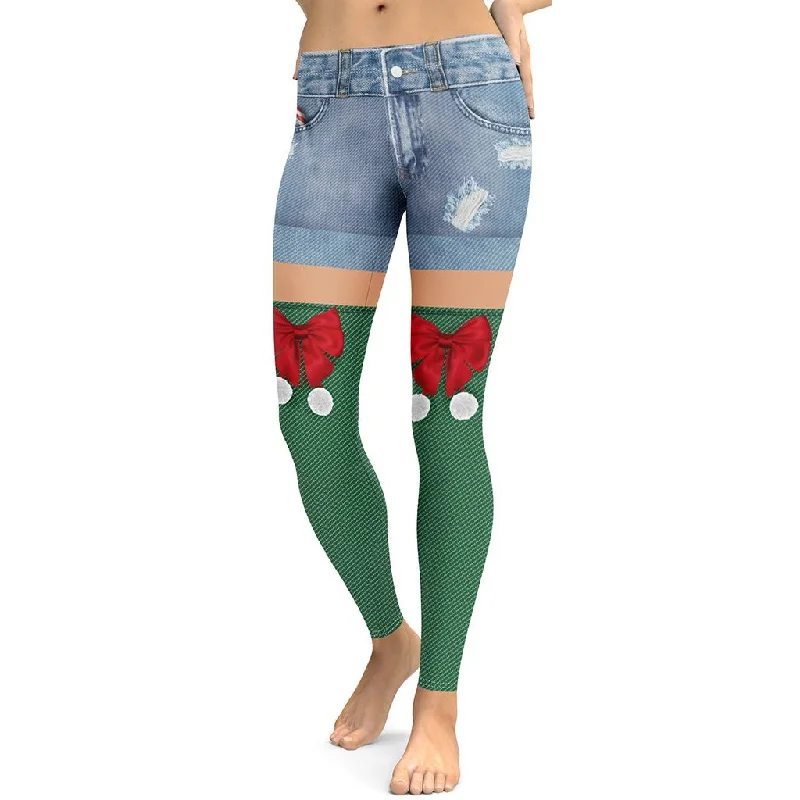 Christmas Denim Shorts Leggings Traditional Women's 