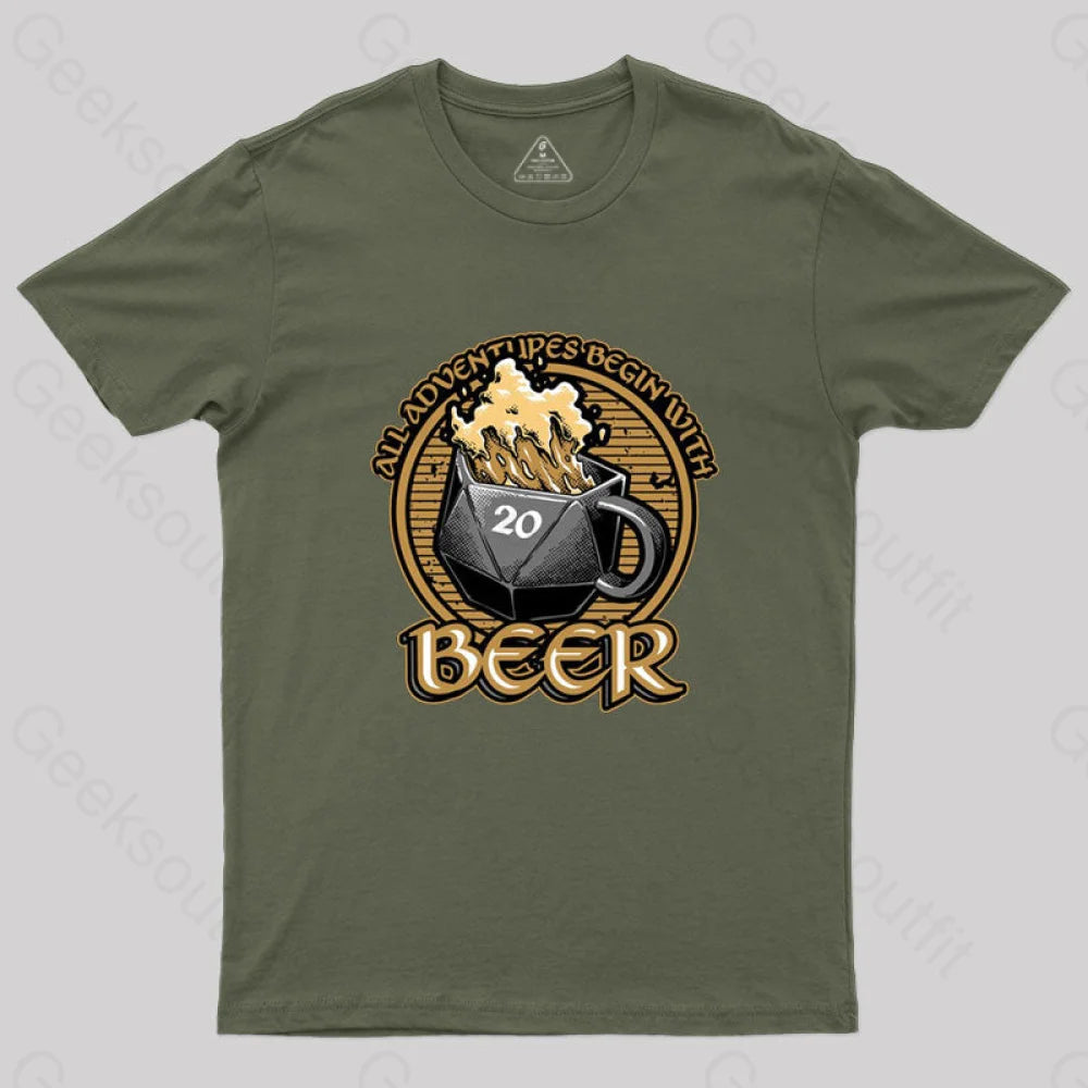 RPG - All Adventures Begin With Beer T-Shirt Bohemian Women's Free
