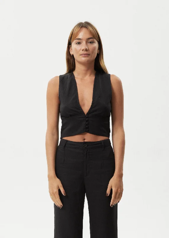 AFENDS Womens Lilo - Button Up Top - Black Laid - back Women's Vibe