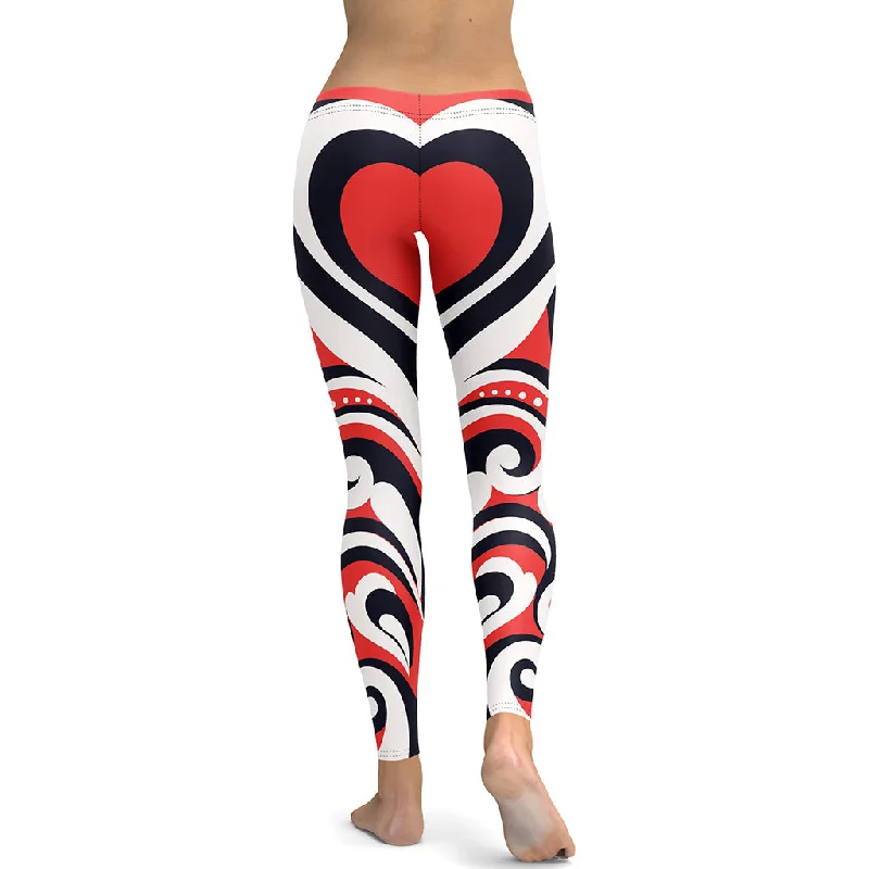 Swirl Heart Shaped Leggings Sporty Women's Tennis