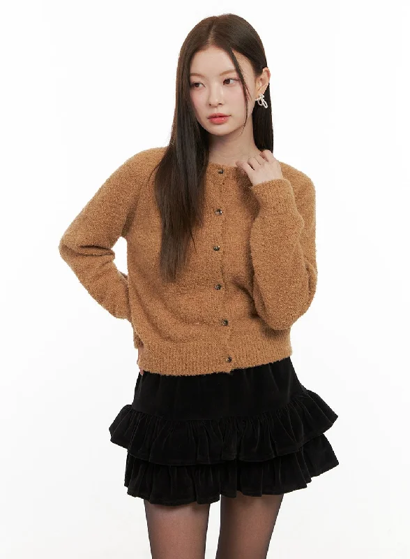 Wool-Blend Round Neck Cardigan OD412 Refined Women's Velvet