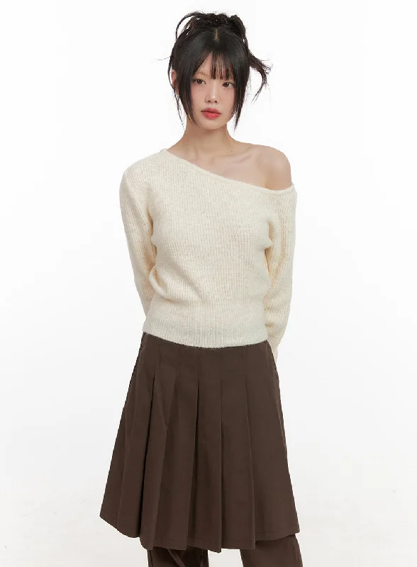 One-Shoulder Wool Blend Sweater CJ506 Earthy Women's 