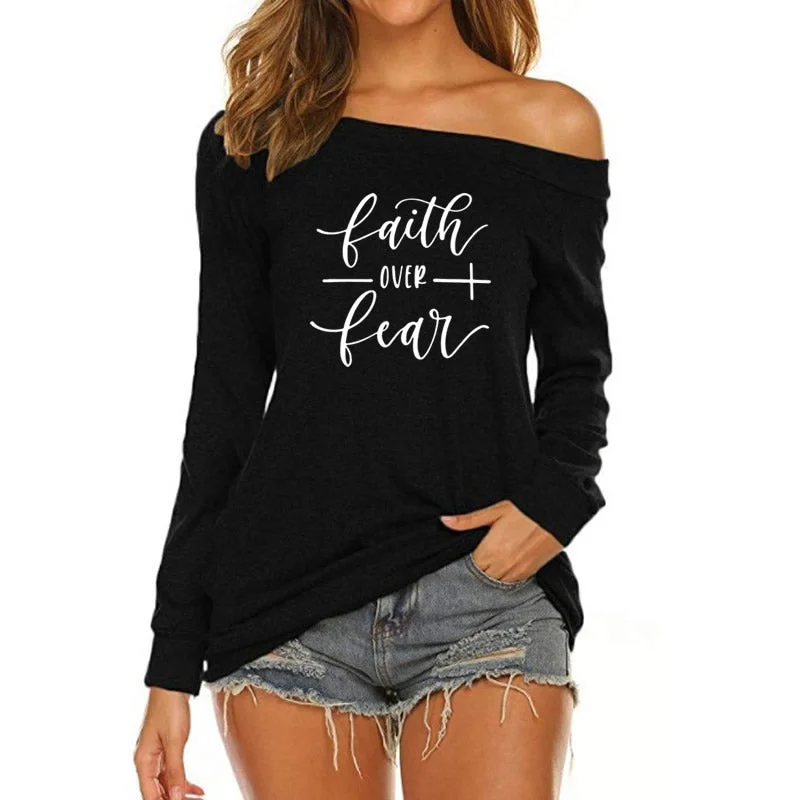 FAITH Custom Logo  American Long Sleeve Loose Autumn Tees T shirt Women fall 2022 women clothes Casual Women's Japanese 
