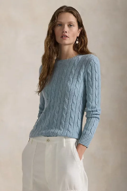 RALPH LAUREN Cable-Knit Cashmere Sweater Sleek Women's Metallic