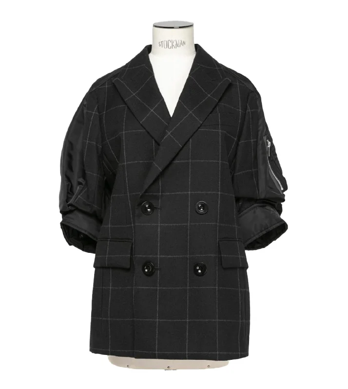 SACAI Windowpane x Nylon Twill Jacket Sophisticated Women's 