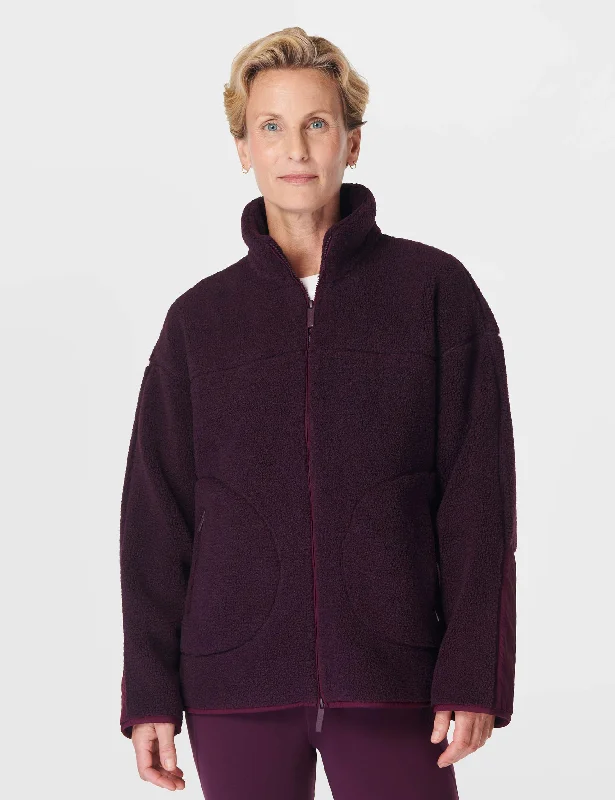 Plush Textured Zip Up - Midnight Cherry Purple Laid - back Women's Style