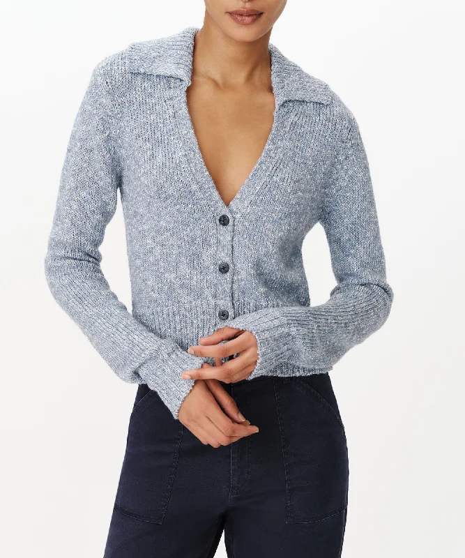 Cotton Blend Collared Cardigan - Pastel Blue Marl Earthy Women's Hemp - based