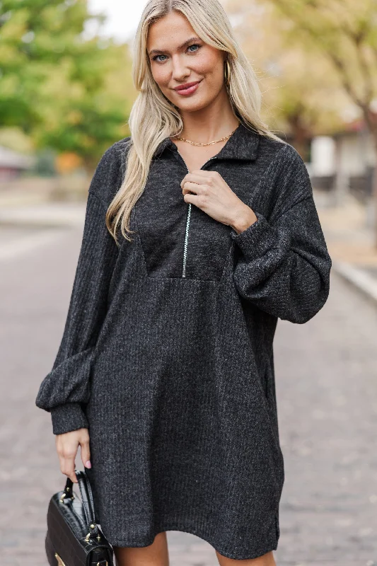 On The Rise Black Quarter Zip Sweater Dress Modern Women's 