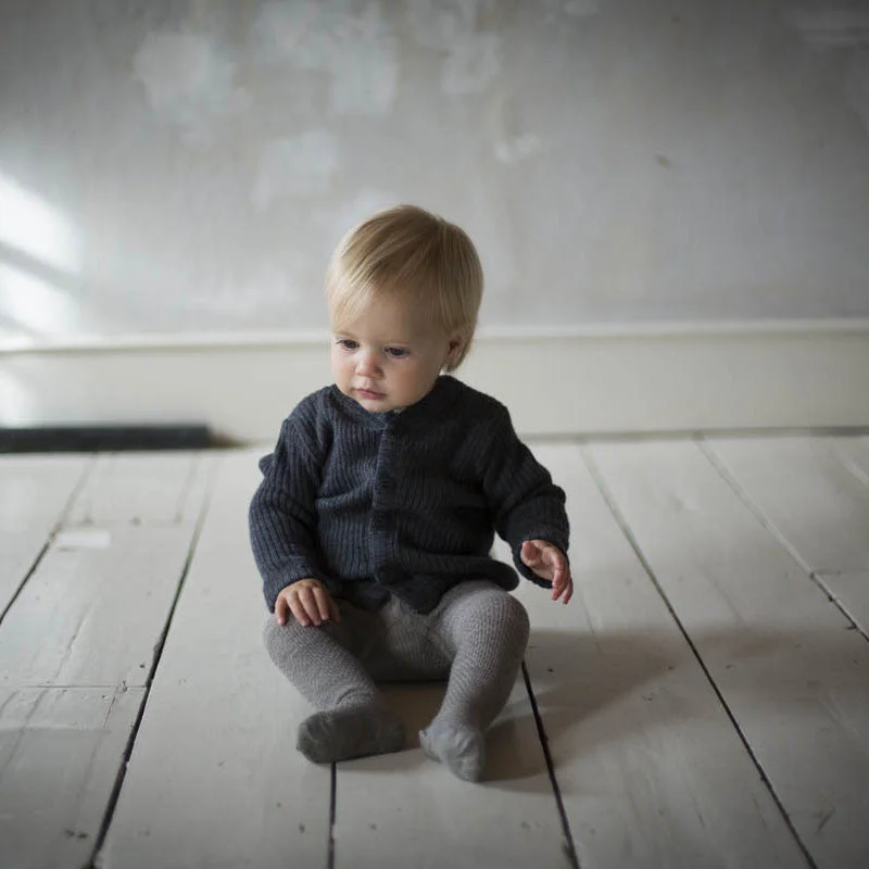 Baby & Kids Merino Wool Heavy Rib Cardigan - Charcoal Sophisticated Women's Tailored Baby & Kids Merino Wool Heavy Rib Cardigan - Charcoal Sophisticated Women's Tailored