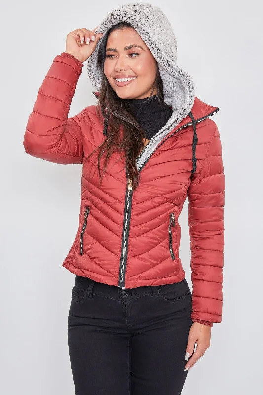 Women's Winter Puffer Jacket With Sherpa Fur Hoodie Vacation