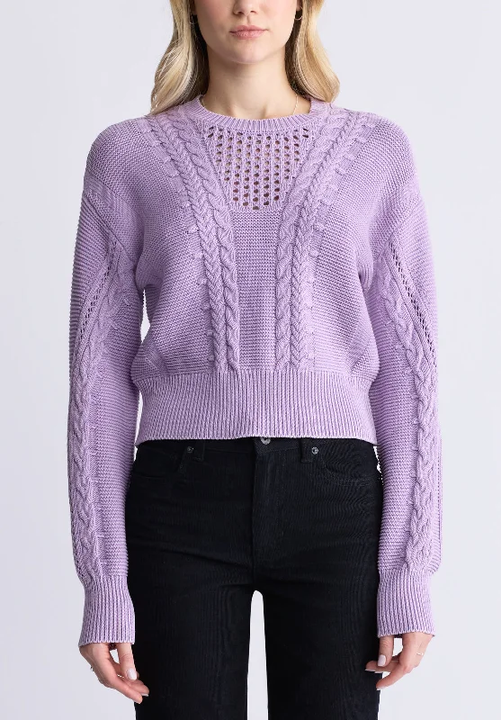 Camellia Women's Cable-Knit Sweater, Purple Rose - SW0072F Cozy Women's Winter