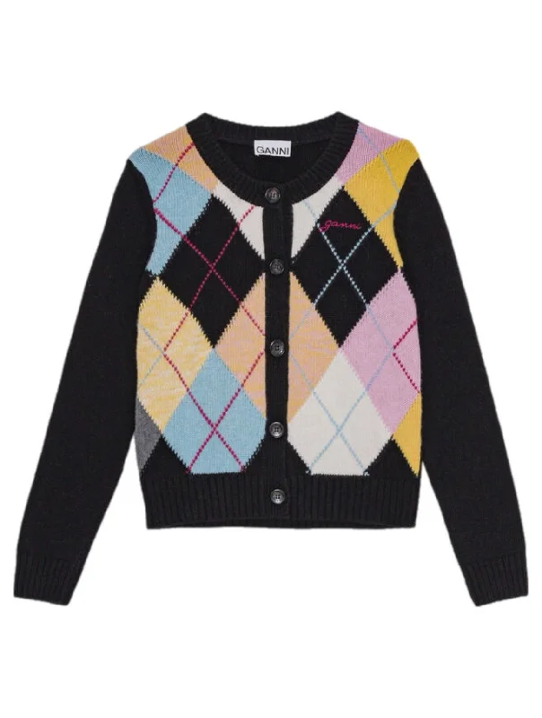 Ganni Harlequin Wool Mix Knit Cardigan Modern Women's 