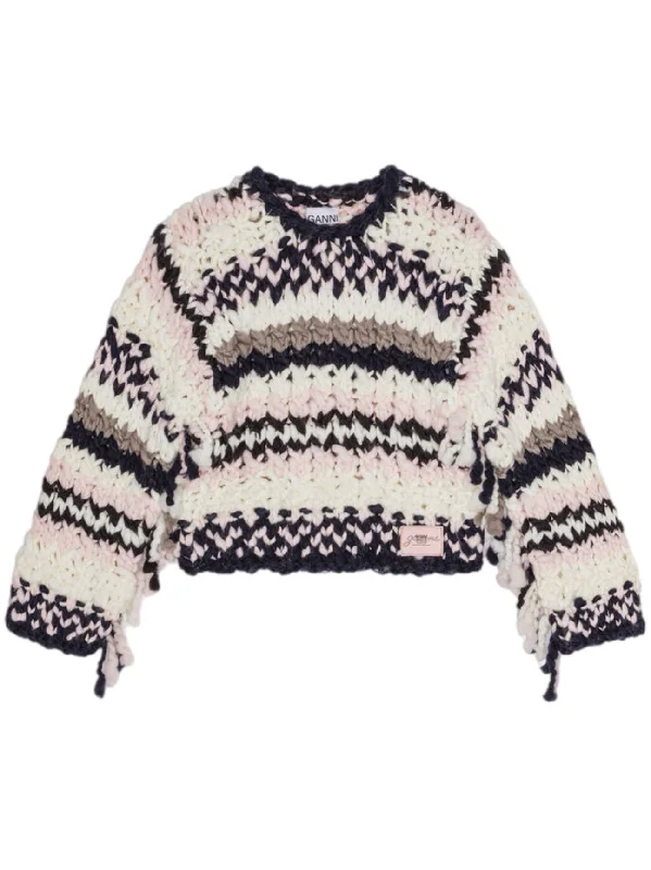 Ganni Wool Roving Handknit Crewneck Artistic Women's Avant - 