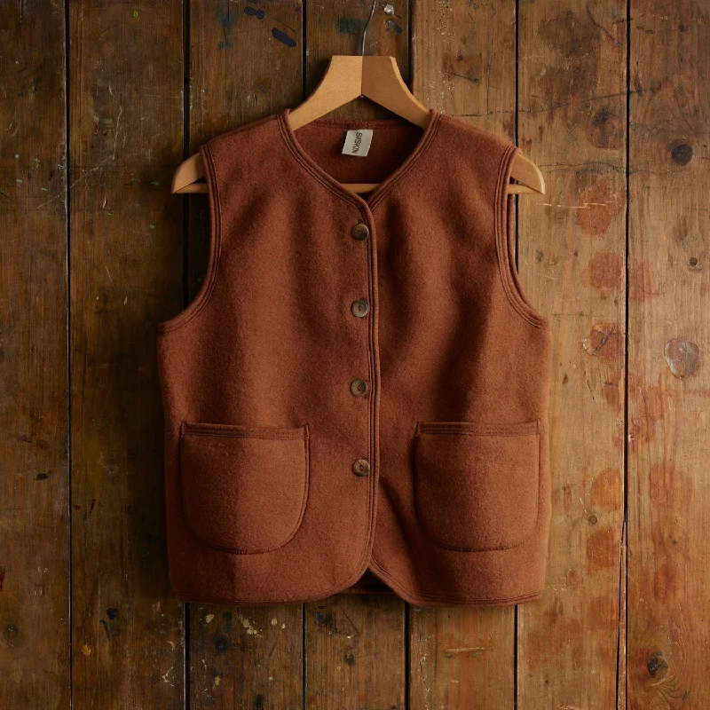 Eider Womens Vest - Merino Wool Fleece - Deep Rust Sleek Women's Metallic