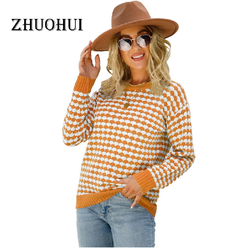 Autumn Casual O Neck Patchwork Knitting Pullover Sweater Tops For Women Relaxed Women's Autumn Casual O Neck Patchwork Knitting Pullover Sweater Tops For Women Relaxed Women's