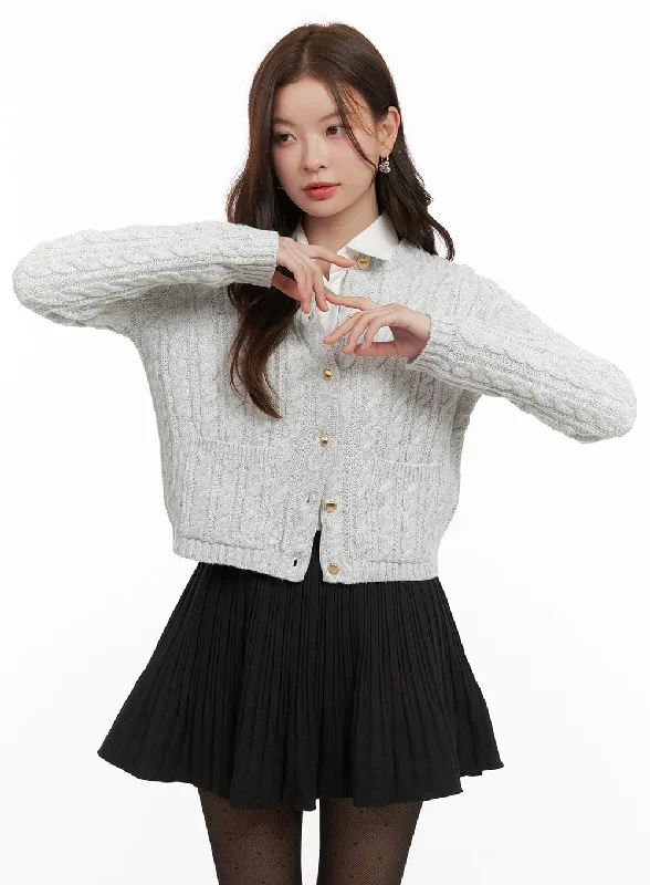 Cozy Cable Knit Buttoned Cardigan OD403 Elegant Women's Formal 
