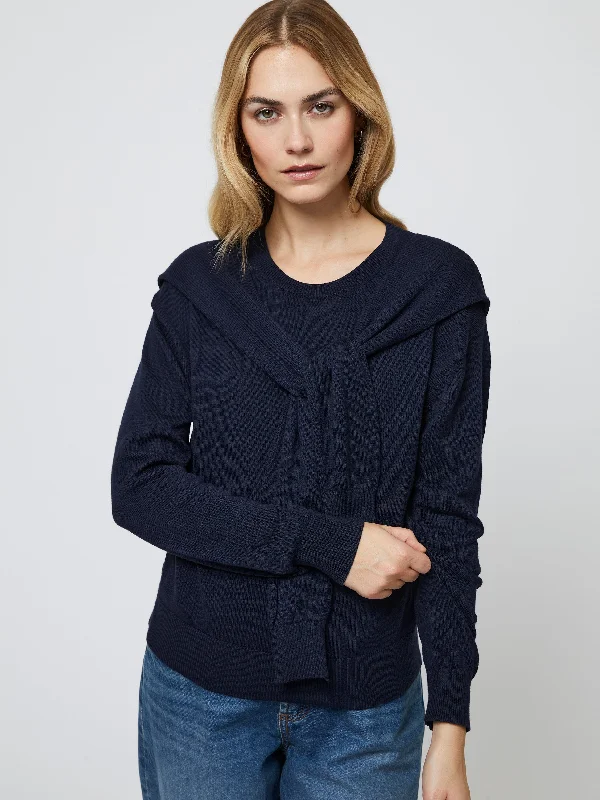 Cashmere Blend Tie Sweater Casual Women's Japanese 
