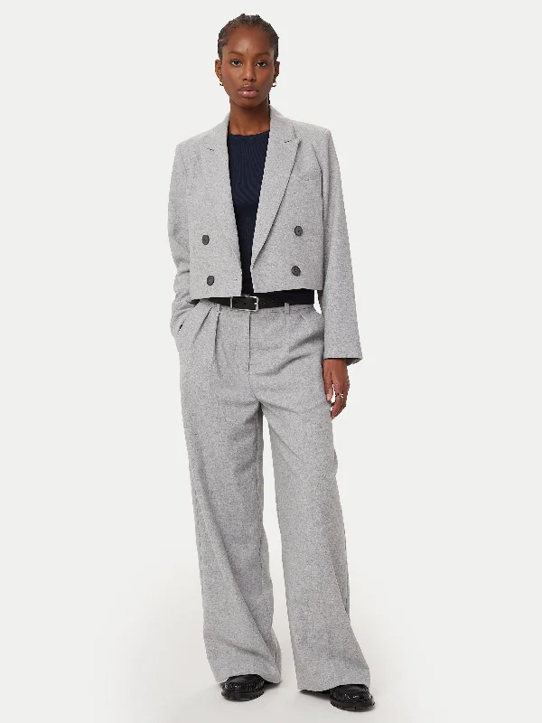 The Emma Recycled Wool Wide Leg Pant in Light Grey Feminine Women's Style 