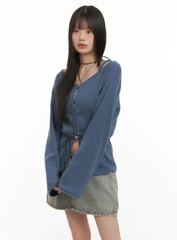 Off-Shoulder Loose-Fit Buttoned Cardigan CD426 Artistic Women's Avant - 