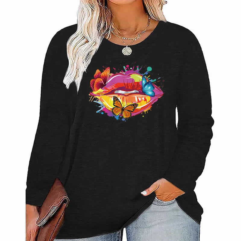 butterfly pattern Plus Size Women's Top Autumn X-Large-5X-Large woman clothes y2k t shirt oversized long sleeve tshirt Tough Women's Military - inspired butterfly pattern Plus Size Women's Top Autumn X-Large-5X-Large woman clothes y2k t shirt oversized long sleeve tshirt Tough Women's Military - inspired