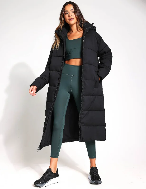 Long Puffer Jacket - Black Athletic Women's 