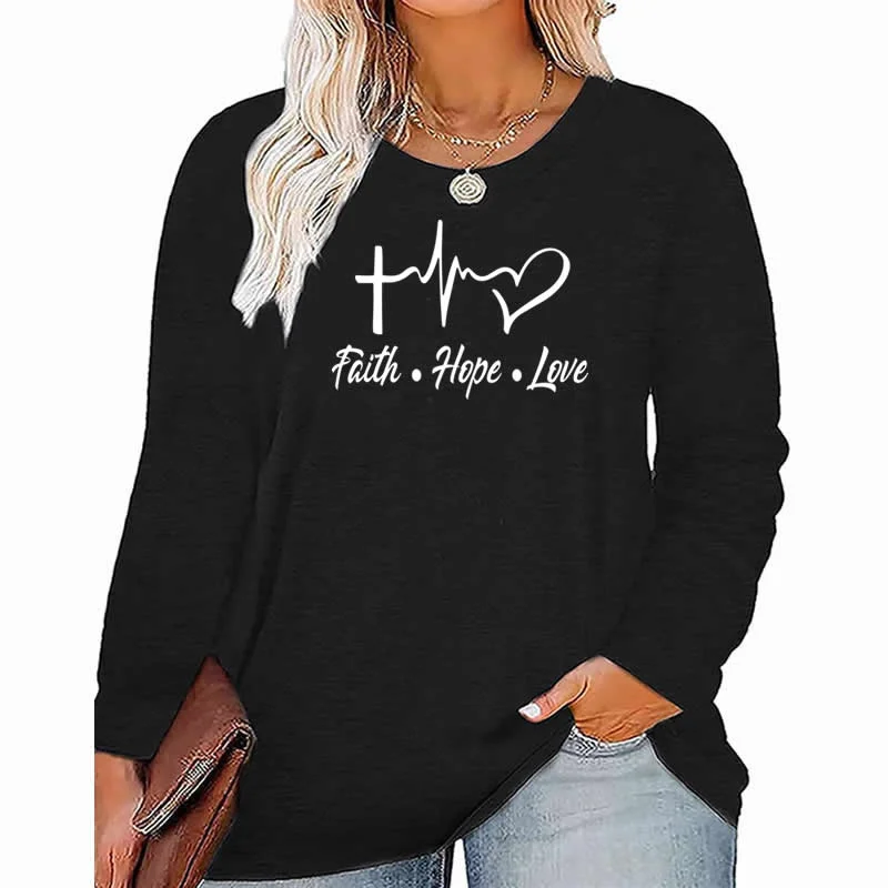 faith hope Love pattern Plus Size Women's Top Autumn X-Large-5X-Large woman clothes y2k t shirt oversized long sleeve tshirt Australian Beach faith hope Love pattern Plus Size Women's Top Autumn X-Large-5X-Large woman clothes y2k t shirt oversized long sleeve tshirt Australian Beach