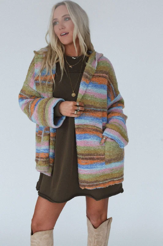 Shanae Striped Hoodie Cardigan - Blue Multi Traditional Women's Wool