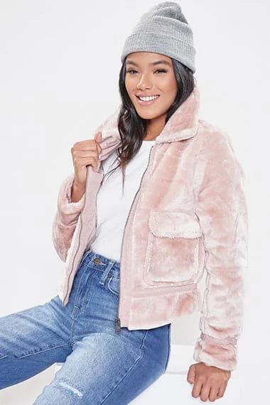Women's Winter Faux Fur Jacket Monochromatic All - in - one